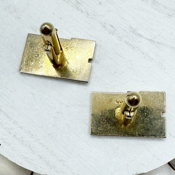 Swank Greek Key Cufflinks Vintage Gold Tone MCM Wedding Fancy Dapper - Picture 4 of 6